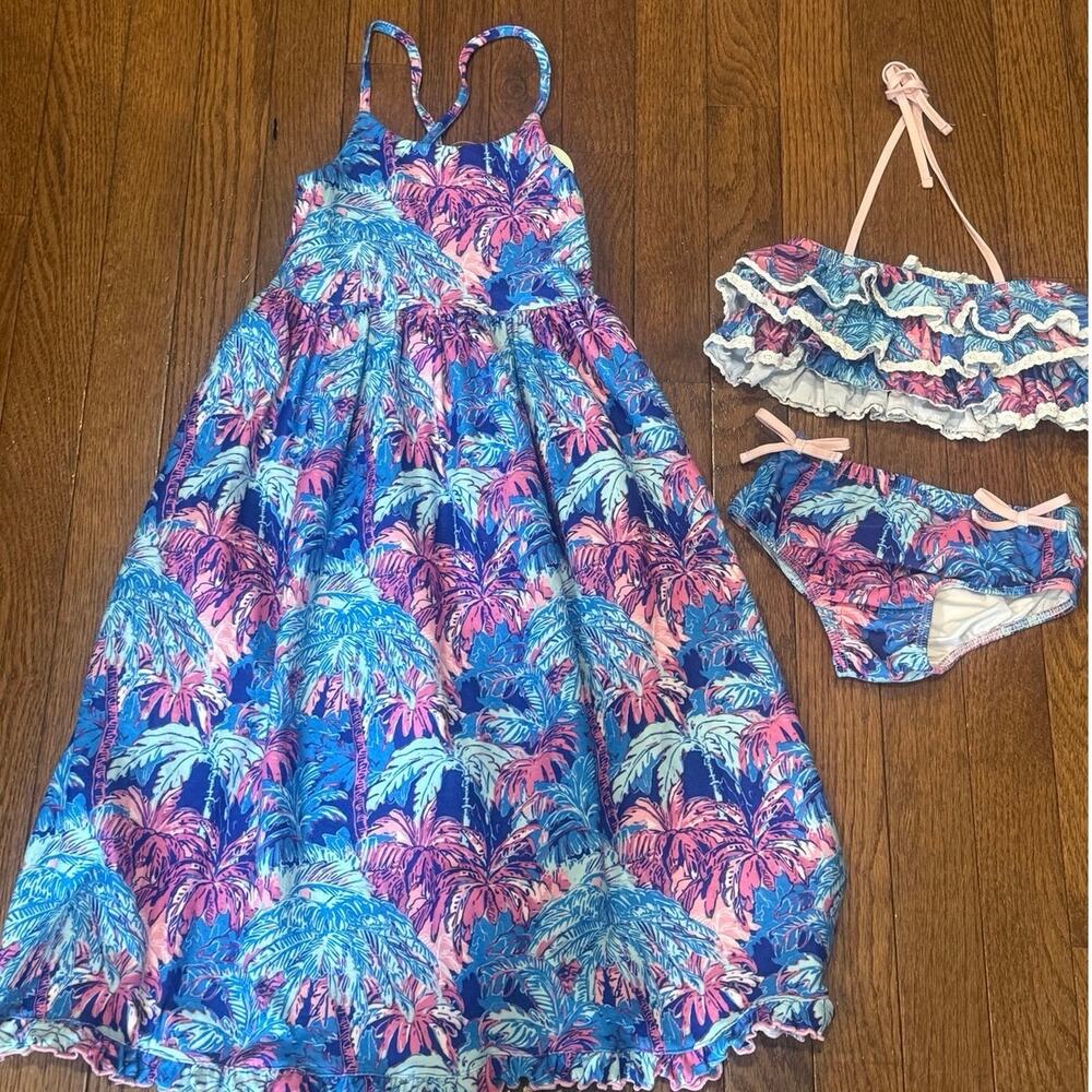 SweetHoney NWT Maxi Dress 3T & Matching Bikini 4T Tropical Palm Bundle - Picture 1 of 12